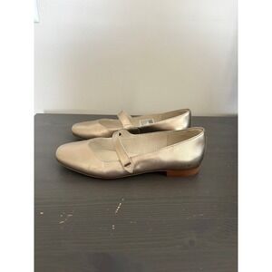 TOMS Mary Jane Bianca 8.5 Gold Metallic Leather Square Toe Ballet Flat Shoes